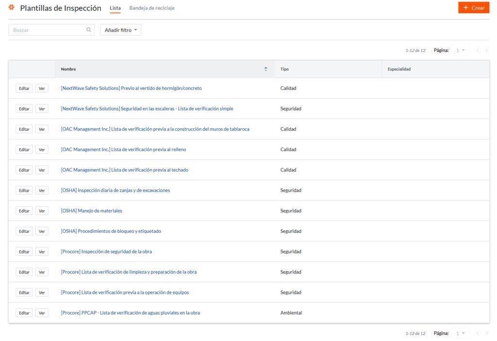 Out of the box Inspection templates are now available in Spanish and