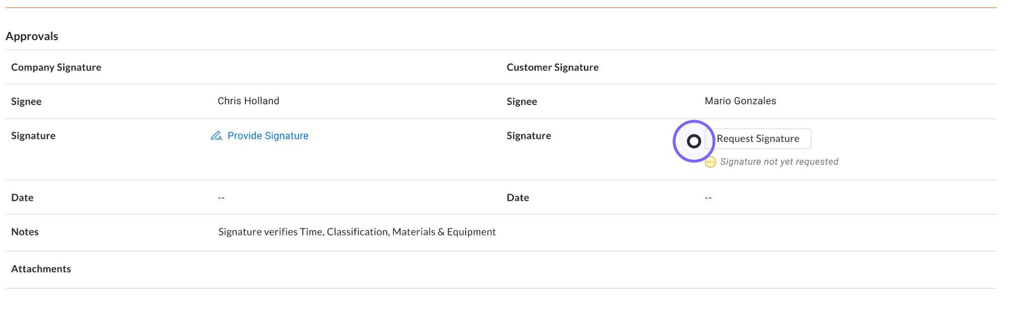 Request verification with T&M Tickets