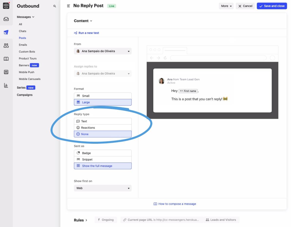 Prevent Your Audience From Responding With New No Reply Post Messages Intercom