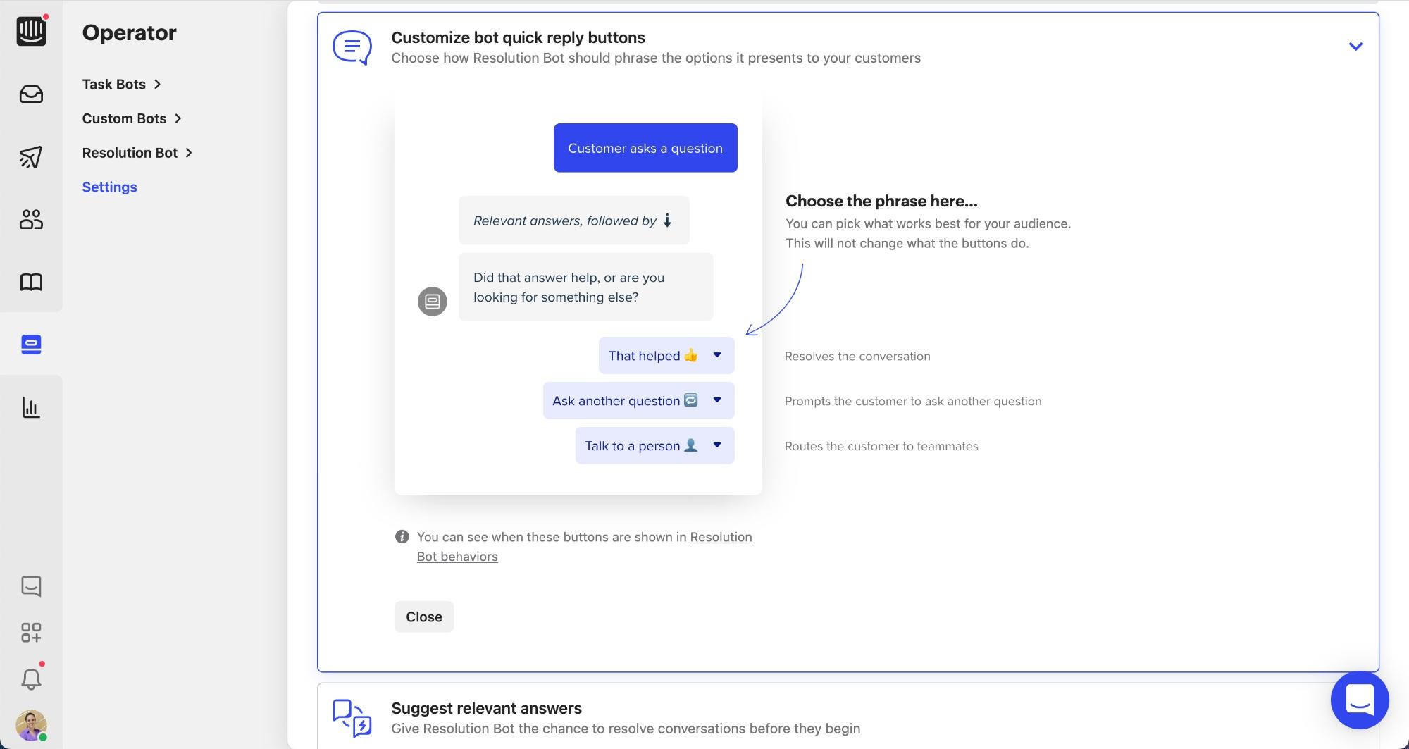 Customize Resolution Bot’s quick reply buttons and more for a better ...