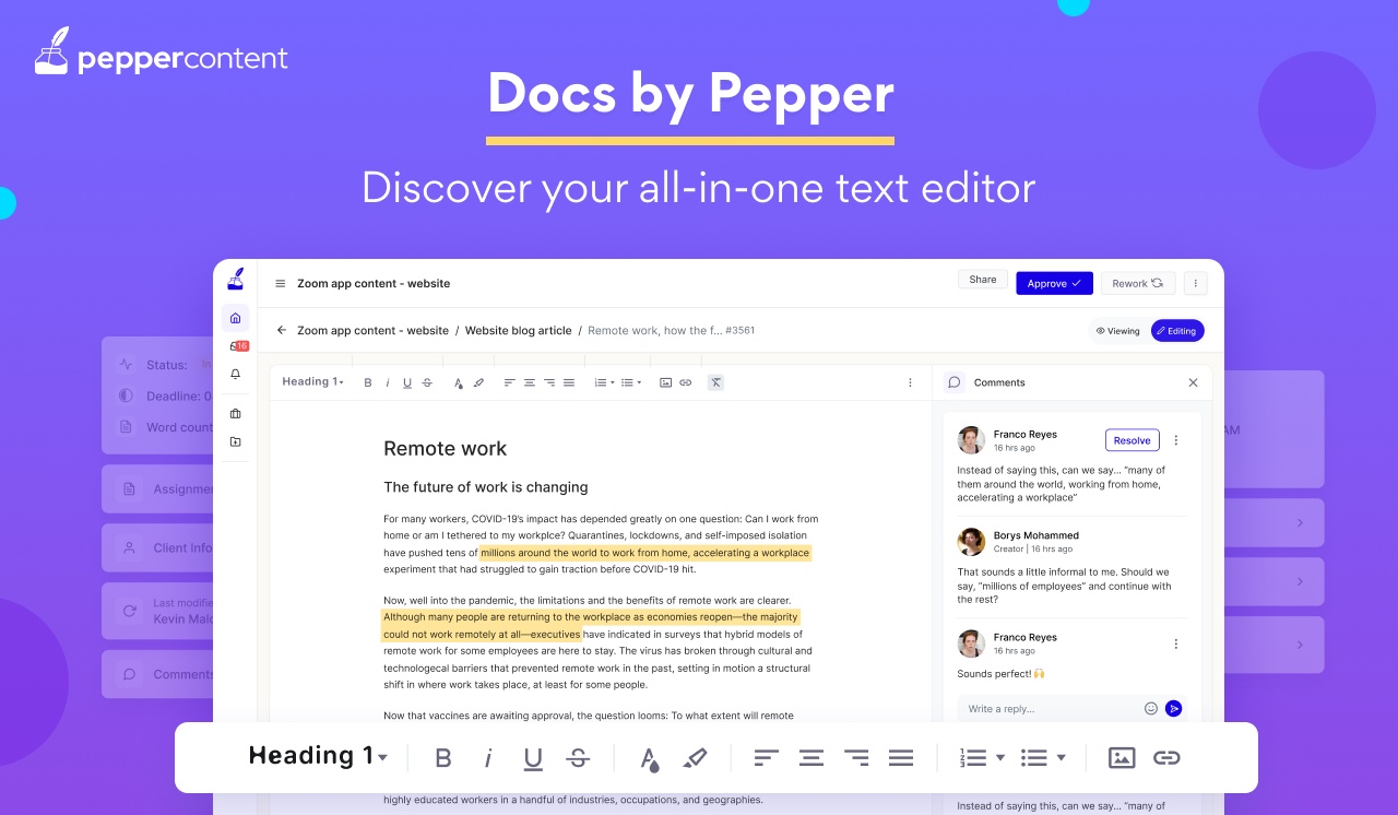 Improved and agile content editor- Docs by Pepper 📇