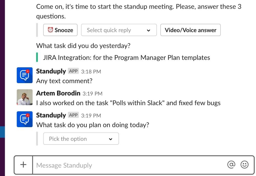 Image result for standuply feedback on tasks