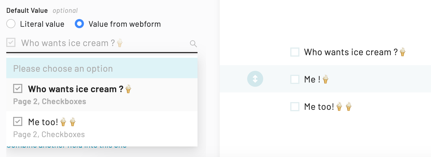 Checkboxes can now have default values