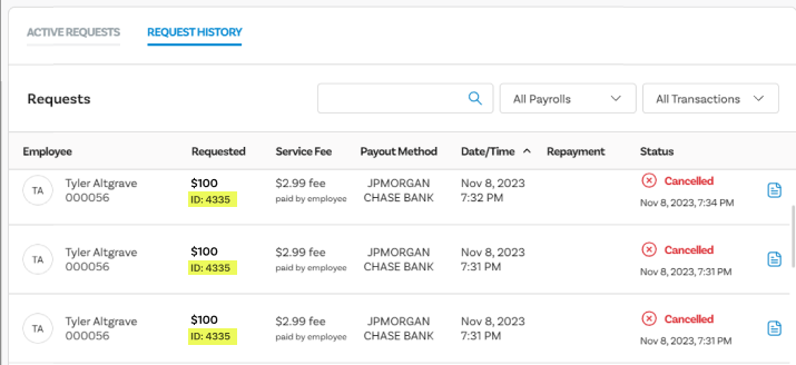 Admin POD dashboard highlighting the transaction ID.