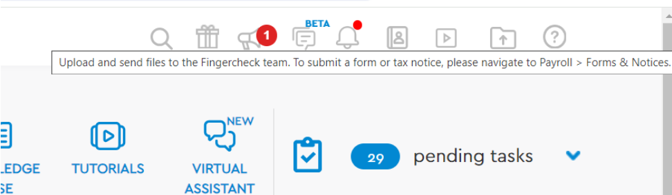 Tooltip confirming files uploaded to Fingercheck team and to not use for uploading forms and tax notices.