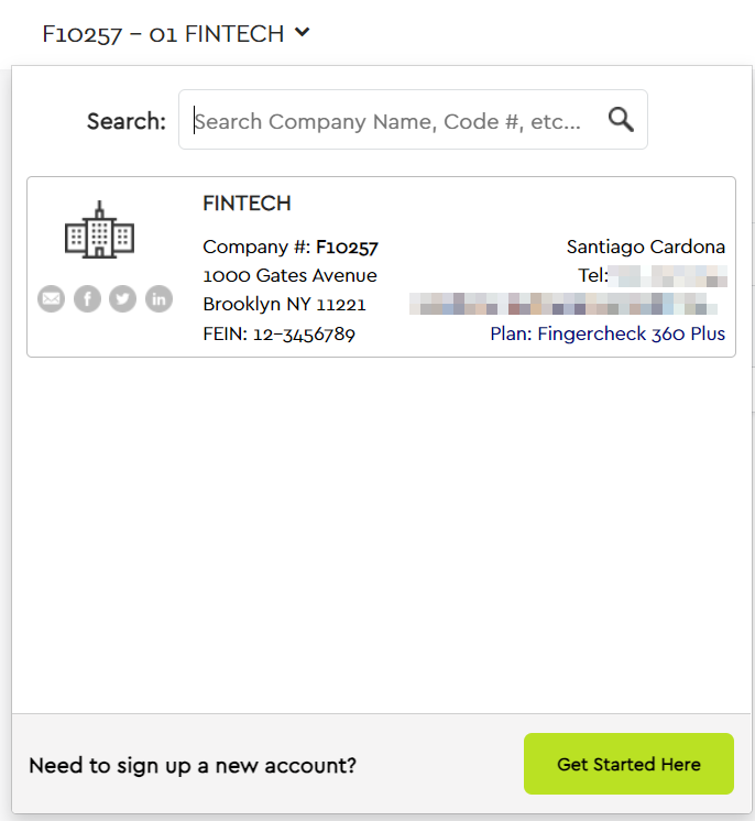 Image of the new client sign-up from the admin account.