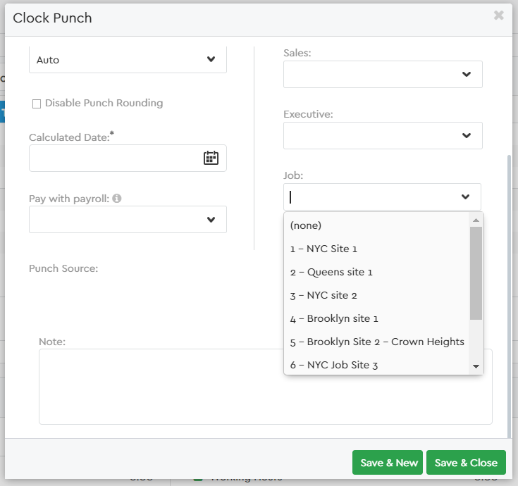 Image of employee's clock punch screen