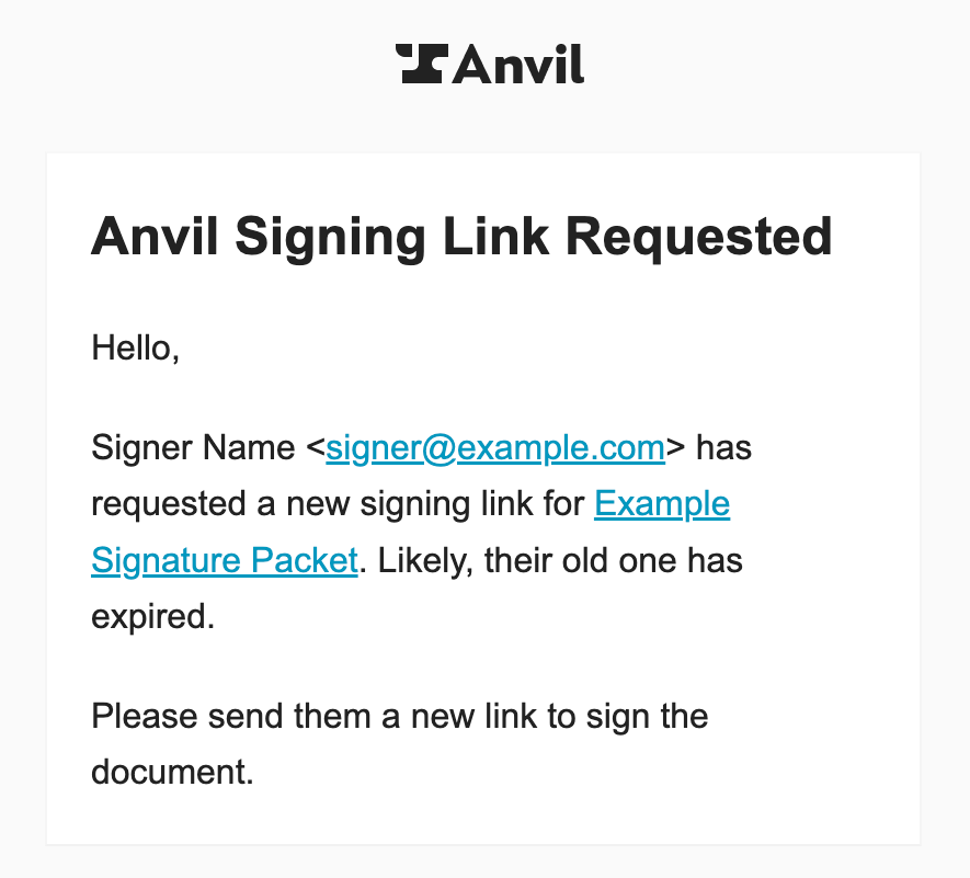 Signature link request message