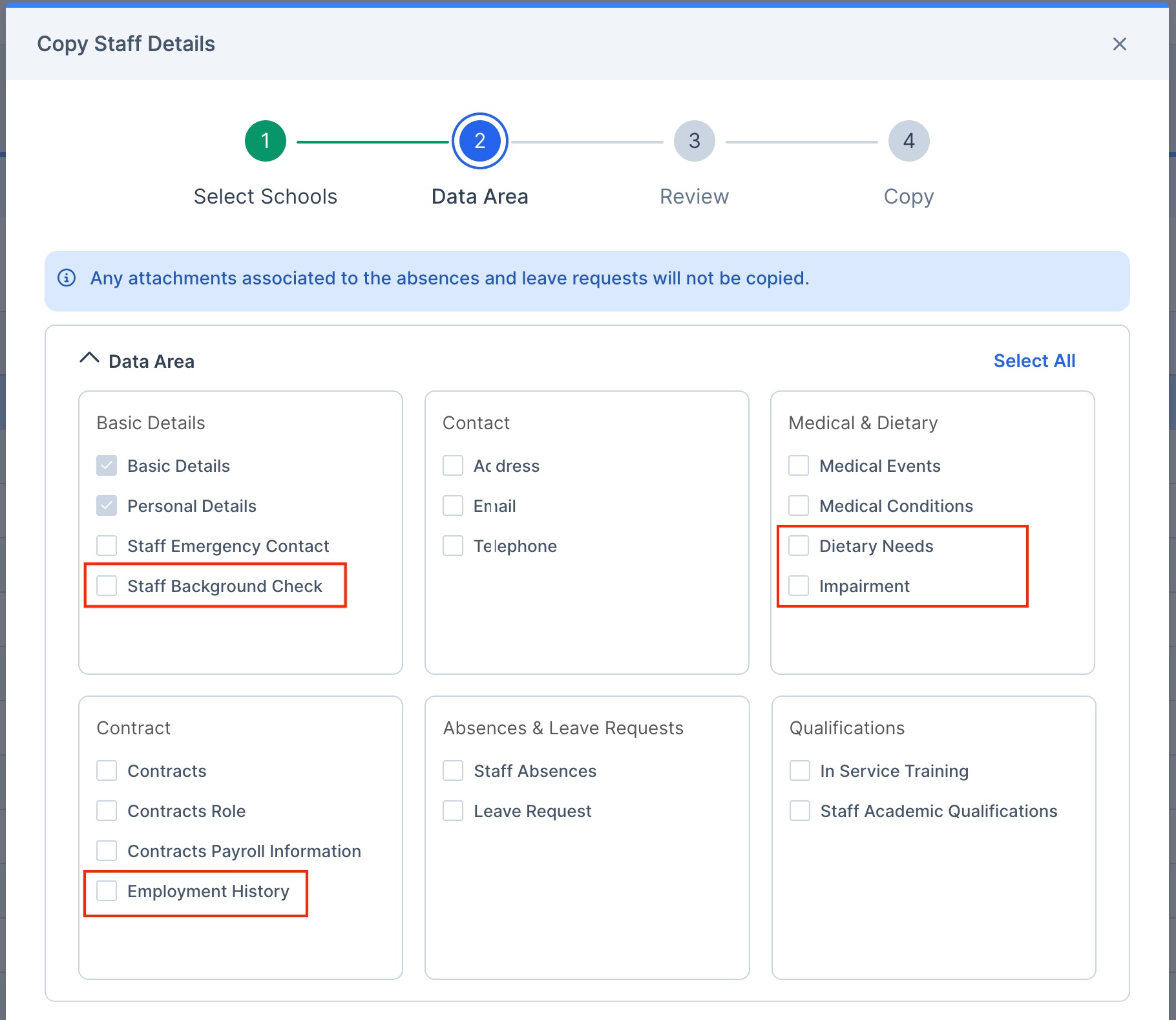 Vision - Copy Staff Details: additional fields - Bromcom