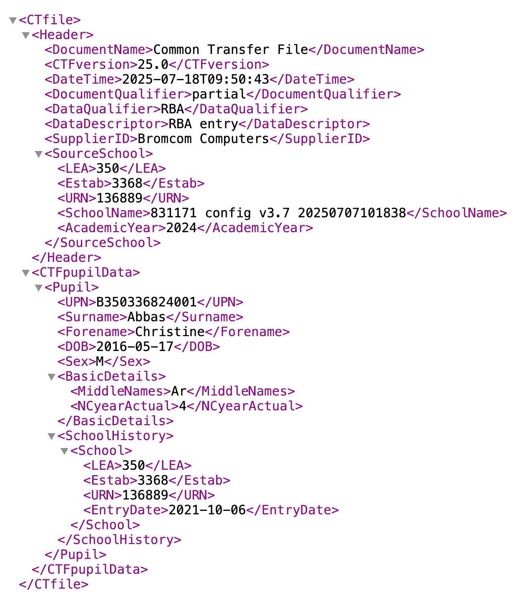 Administration - New CTF Export Type – Reception Baseline Assessment ...