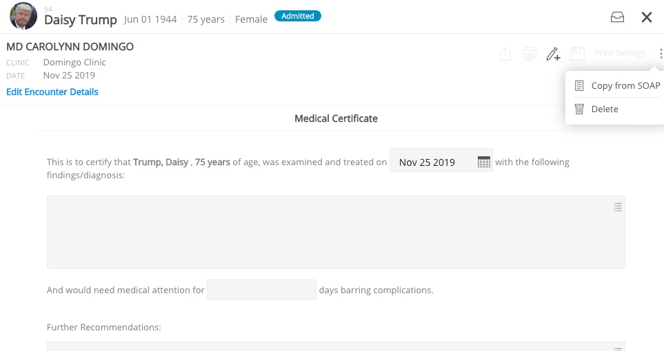 Copy diagnosis for Medical Certificate SeriousMD Beamer