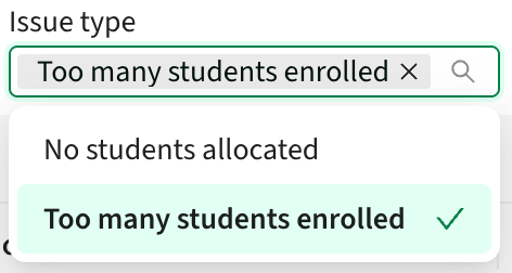 Screenshot of new Issue type filter
