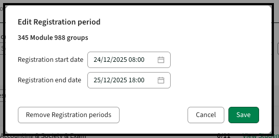 Screenshot of new Edit Registration period