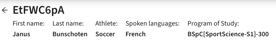 Screenshot of student details in Manage Student view