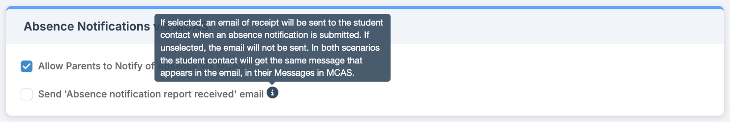 New Absence Notifications via MCAS panel