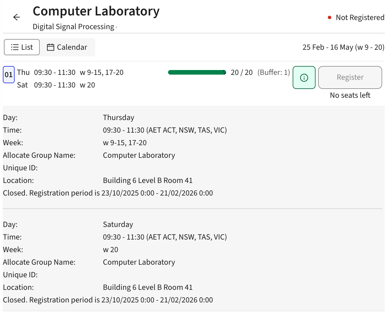 Screenshot of group details with time zone information