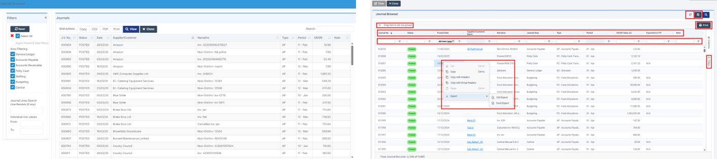 Old UI on left, new UI on right.