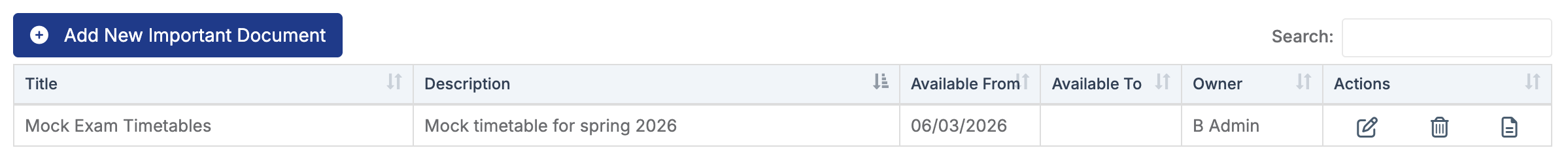 Document added to the table