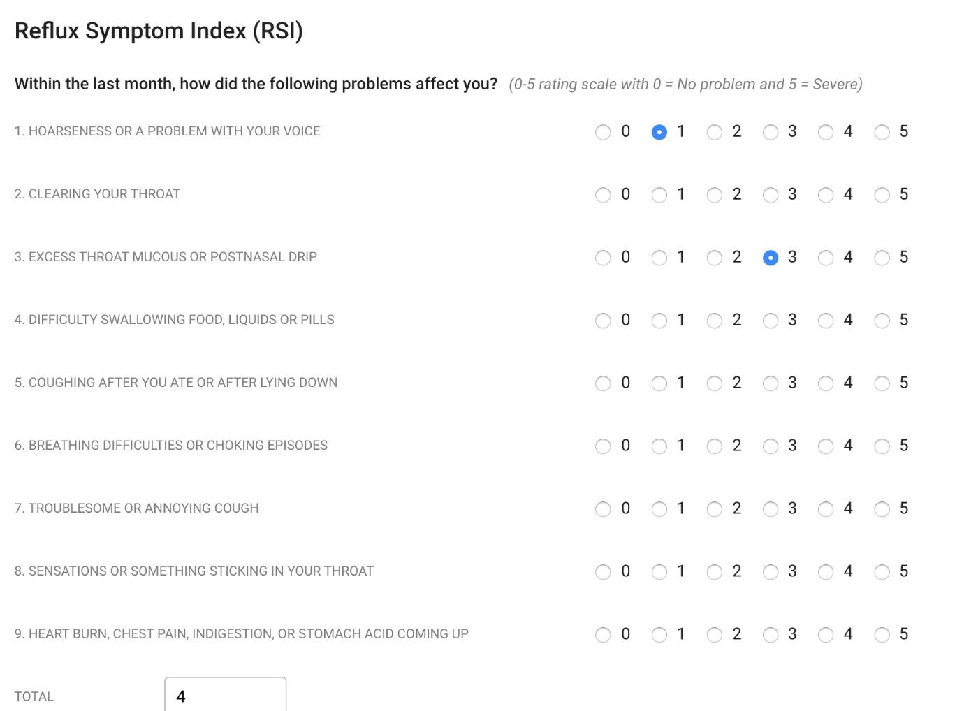Reflux Symptom Index (RSI) - SeriousMD | Beamer