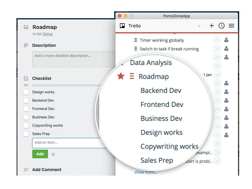 Trello Checklist Pomodoro support