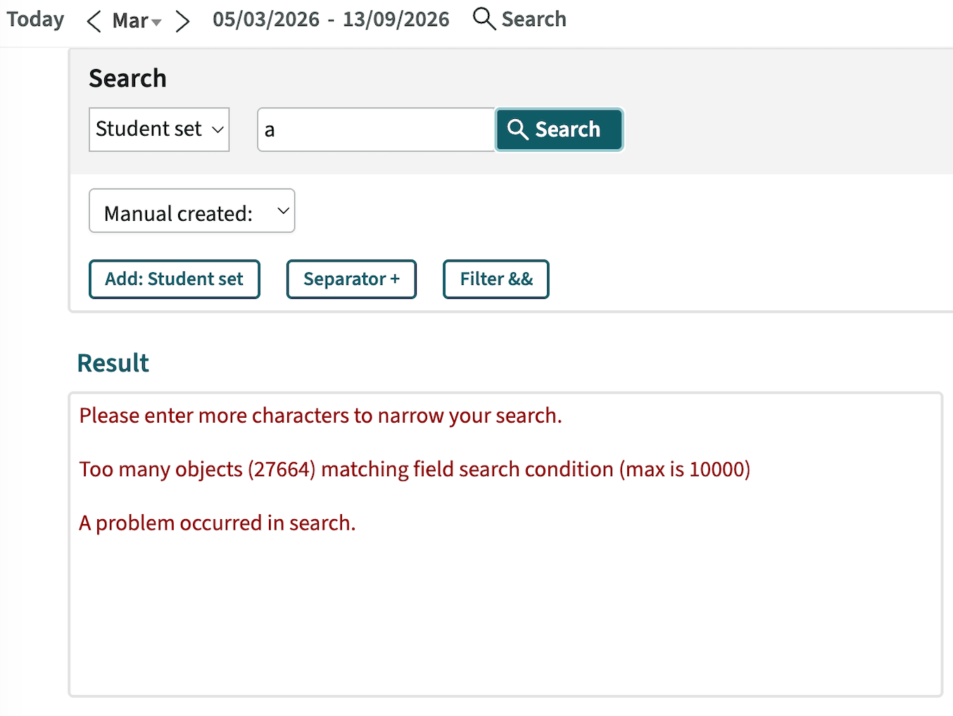 Screenshot of errormessage